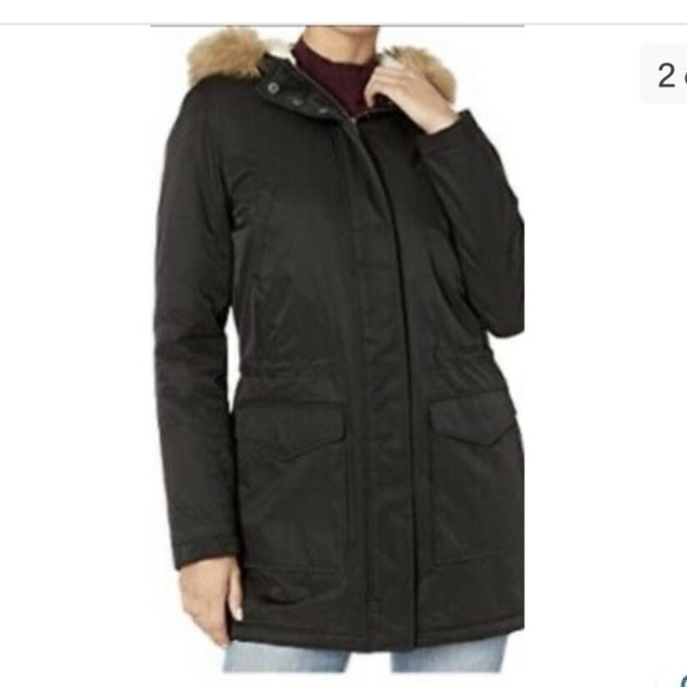 NWT LEVI's Navy winter Coat navy blue faux fur quilted inside size small